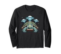 I Love Turtles Sea Selfie con UFO alieni Strana Tartaruga Maglia a Manica
