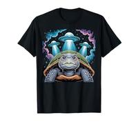 I Love Turtles Sea Selfie con UFO alieni Strana Tartaruga Maglietta