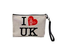 I Love UK - Astuccio in lino, motivo: viaggio Regno Unito, Inghilterra, Big Ben - Astuccio per trucco in tela, effetto lino, 15 x 10 cm, lino, 23.5 x 15 cm, Astuccio per il trucco
