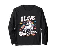 I Love Unicorns Fantasy Pastel Stars Maglia a Manica