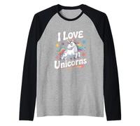 I Love Unicorns Fantasy Pastel Stars Maglia con Maniche Raglan