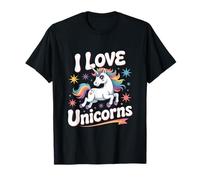 I Love Unicorns Fantasy Pastel Stars Maglietta