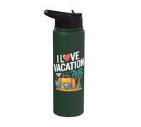 I Love Vacation Beach Relax Palm Tree Getaway Stainless Steel Insulated Water Bottle