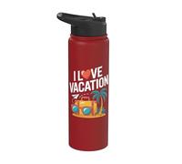 I Love Vacation Beach Relax Palm Tree Getaway Stainless Steel Insulated Water Bottle