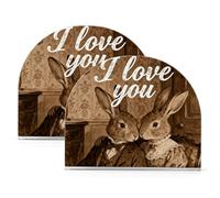 I Love You Retro Bunny Coppia Marrone Acrilico Fattoria Portatovaglioli per tavolo, Cucina autoportante Portatovaglioli Set Decorazione per la Casa per Picnic Bar Rustico Confezione da 2