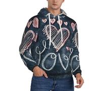 I Love You Words With Hearts Print Cozy Soft Felpa con cappuccio da uomo traspirante primavera autunno e inverno Streetwear, nero, Large