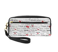 I Love You Words with Hearts Print Fashion Cosmetic Bag - Borsa portaoggetti multifunzionale, Nero , Taglia unica