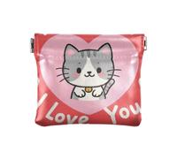 I Love Your Valentine - Portafoglio da donna in pelle con gatto in stile cartone animato, comodo mini portafoglio da donna, Amo il tuo gatto cartone animato San Valentino, 1 size, Stampa artistica