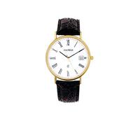 I LUV LTD Gents 9ct oro Orologio da polso - numeri romani e Data - cinturino in pelle nera