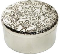 I LUV LTD Piccolo Peltro Portapillole per Gingilli Amore Teschio e Cuore Design Luminoso Lucidato Fine Perfetto per L'incisione