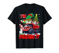I’m 6 And Digging It Christmas Santa Truck 6th Birthday Maglietta