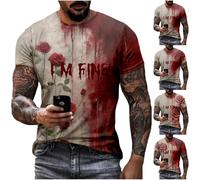 I M Fine T-Shirt Blood Uomo Problema Risolto Tshirt Halloween T Shirt Blood Stain Halloween Casual Girocollo Schizzi Di Sangue, Top Camicia Stampata A Maniche Corte, Colore: rosso, xxl