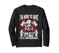 I' m Here To Save Your Kitty Divertente Gatto Pompiere Maglia a Manica