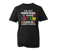 I ' m Not Misbehaving I Have Autism, World Autism Awareness Day Tee Round Neck Unisex Tops Men's 100% Cotton Short-Sleeve T-Shirts XXXL
