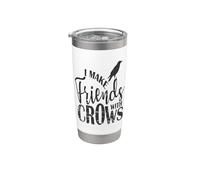 I make Friends with Crows Corvo Raven Bird Bicchiere termico in acciaio inox doppia parete