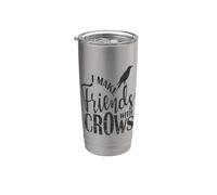 I make Friends with Crows Corvo Raven Bird Bicchiere termico in acciaio inox doppia parete