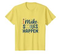 I Make Smiles Happen Igienista Dentale Donne Odontoiatria Citazione Maglietta, Bambini, Limone, 8 Anni