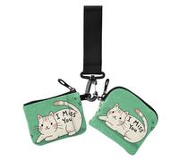 I Miss You - Portamonete da donna con gatto bianco carino, formato compatto, organizer per carte di credito, con tasca con cerniera, per donne, confezione da 2, I Miss You Cartoon carino gatto bianco