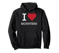 I Mostri del Cuore, Amo i Mostri Felpa con Cappuccio, Unisex per Adulti, Nero, M