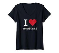 I Mostri del Cuore, Amo i Mostri Maglietta con Collo a V, Donna, Nero, L