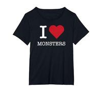 I Mostri del Cuore, Amo i Mostri Maglietta, Donna Plus-Size, Nero, 1X
