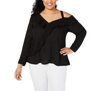 I.N.C Blusa A Righe Con Ruches A Una Spalla