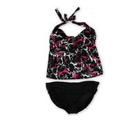 I.N.C Costume Da Bagno Donna Multi Arricciato 2 Pezzi Tankini, Nero, 20