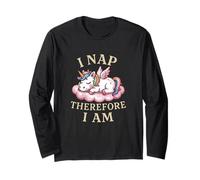I Nap Therefore I Am Funny Lazy Unicorn Magical Sleep Maglia a Manica
