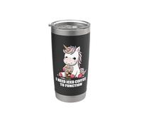 I Need Iced Coffee to Function - Simpatico unicorno amante del caffè Bicchiere termico in acciaio inox doppia parete