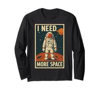 I Need More Space Planets Astronauta Retro Funny Citazione Detto Maglia a Manica
