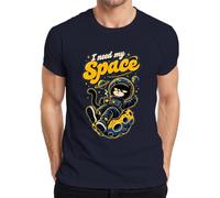 I Need My Space - Maglietta da uomo con gatto astronauta e luna | Grumpy Cat Kater Kosmonauta Morning Muffel Universo, pianeti, galassia, stelle, umorismo, bevitore di caffè, vintage, fumetti