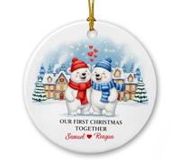 I nostri primi ornamenti in ceramica di Natale insieme, nomi personalizzati ricordo del primo Natale insieme, regalo decorativo coppia orso polare per appuntamenti anniversari, ornamento in ceramica