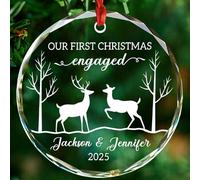 I nostri primi ornamenti in vetro di Natale fidanzati, ornamento natalizio personalizzato per fidanzamento matrimonio 2025, ornamento di fidanzamento regalo per coppie di fidanzamenti, nomi