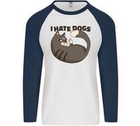 I Odio Cani Divertente Gatto Amante Uomo L/S Baseball T-Shirt