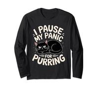I Pause My Panic For Purring Anxiety Cat Maglia a Manica