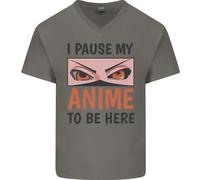 I Paused My Anime To Be Here Divertente Uomo Scollo A V Cotone T-Shirt