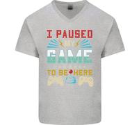 I Paused My Gioco To Be Here Gioco Gamer Uomo Scollo A V Cotone T-Shirt