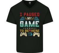 I Paused My Gioco To Be Here Gioco Gamer Uomo Scollo A V Cotone T-Shirt