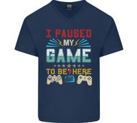 I Paused My Gioco To Be Here Gioco Gamer Uomo Scollo A V Cotone T-Shirt