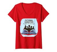 I Personaggi immaginari Sono Migliori degli Amanti dei Libri di Persone Reali Maglietta con Collo a V, Donna, Rosso, XXL