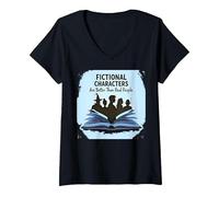 I Personaggi immaginari Sono Migliori degli Amanti dei Libri di Persone Reali Maglietta con Collo a V, Donna, Nero, L