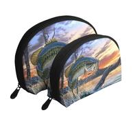 I pesci vanno a pescare, Borsa per trucco a conchiglia Portamonete da donna Borsa da toilette piccola Borsa per cosmetici 2 pezzi