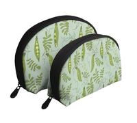 I piselli verdi lasciano il blu, Borsa per trucco a conchiglia Portamonete da donna Borsa da toilette piccola Borsa per cosmetici 2 pezzi