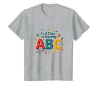 I Primi Passi per Imparare ABC Maglietta, Bambini, Grigio Melange, 8 Anni