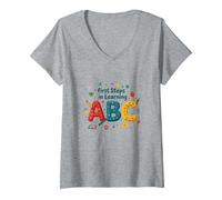 I Primi Passi per Imparare ABC Maglietta con Collo a V, Donna, Grigio Melange, L