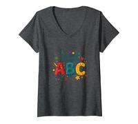 I Primi Passi per Imparare ABC Maglietta con Collo a V, Donna, Grigio Scuro, M