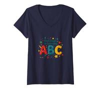 I Primi Passi per Imparare ABC Maglietta con Collo a V, Donna, Navy, L