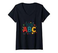 I Primi Passi per Imparare ABC Maglietta con Collo a V, Donna, Nero, L