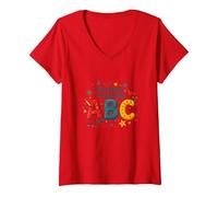 I Primi Passi per Imparare ABC Maglietta con Collo a V, Donna, Rosso, L