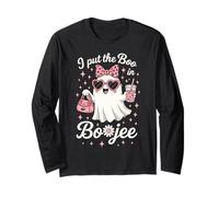I Put The Boo in Boojee Funny Ghost Pink Bow Halloween Maglia a Manica